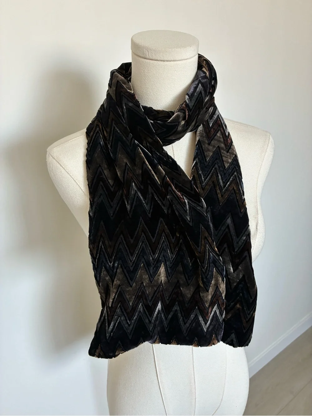 Kenneth Cole Chevron Velvet Scarf — Black, Brown, Gray